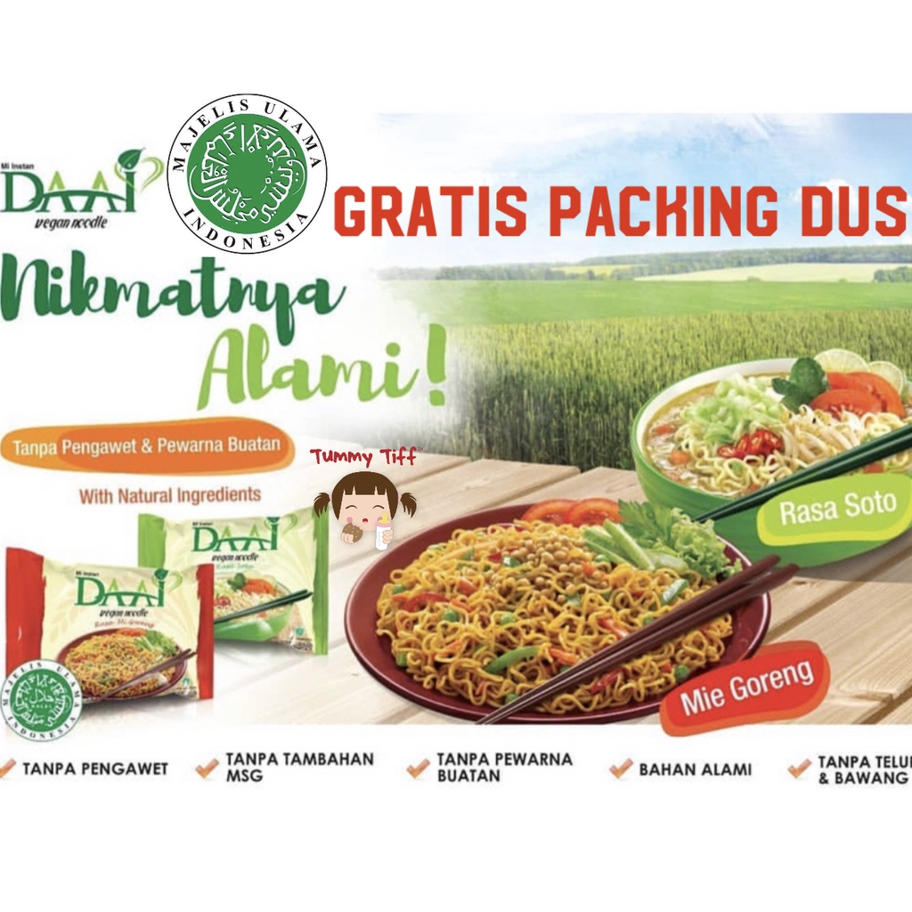 MIE INSTAN DAAI RASA SOTO ATAU GORENG 85 gr , DA AI VEGAN