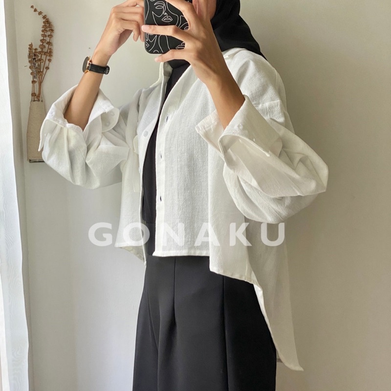 Kemeja Oversized Korea Style Davi Atasan Wanita Casual Polos Bahan Linen Import