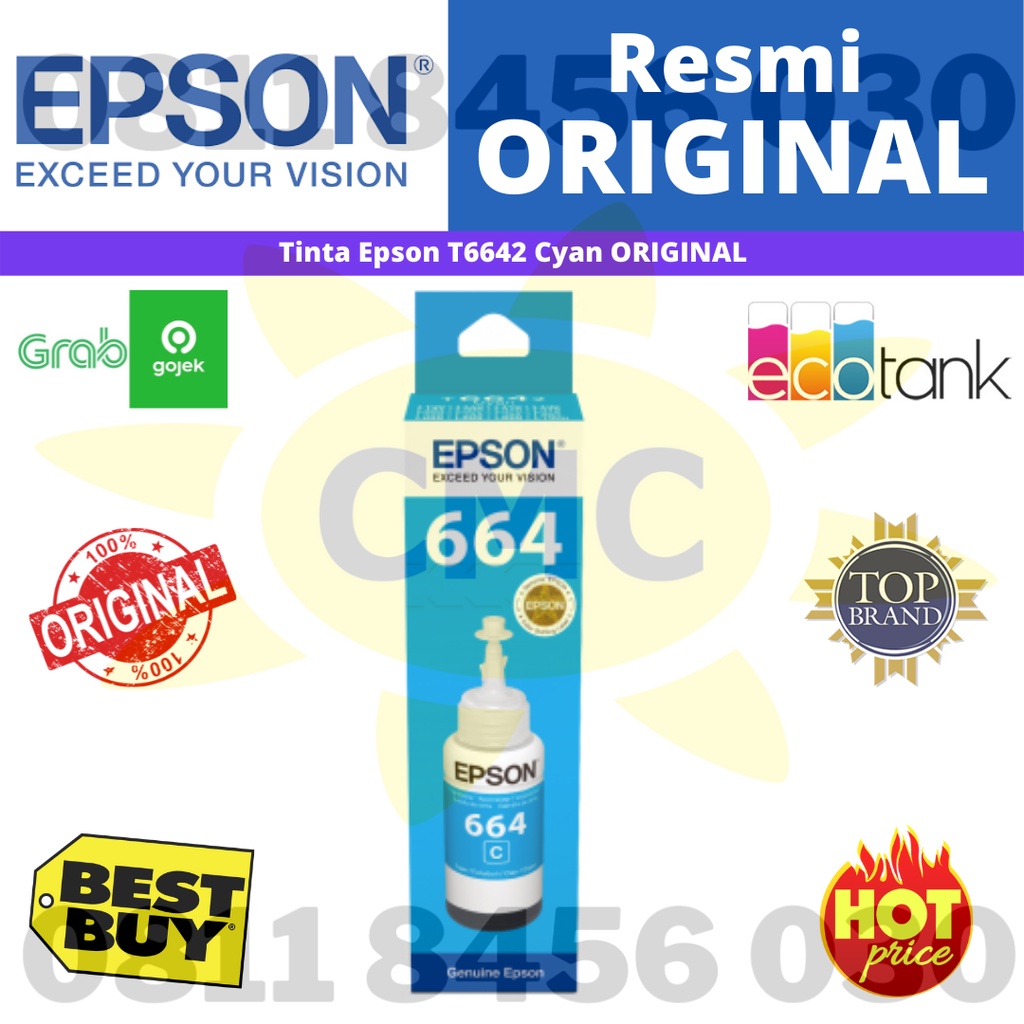 TINTA EPSON T6642 Cyan ORIGINAL KEMASAN BARU