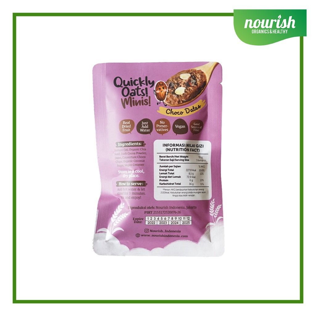 Quickly Oats! Minis! Instant Oatmeal Choco Dates Sachet 55gr