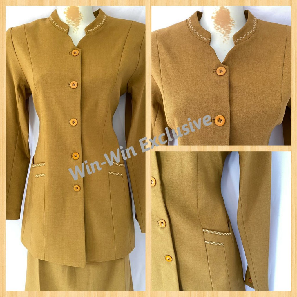 Win Win - Set Blazer Kantor Wanita PNS Warna Pemda Khaki model Kerah Shanghai