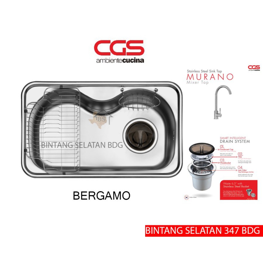 CGS KITCHEN SINK/ BAK CUCI PIRING CGS BERGAMO STAINLESS STEEL FULLSET