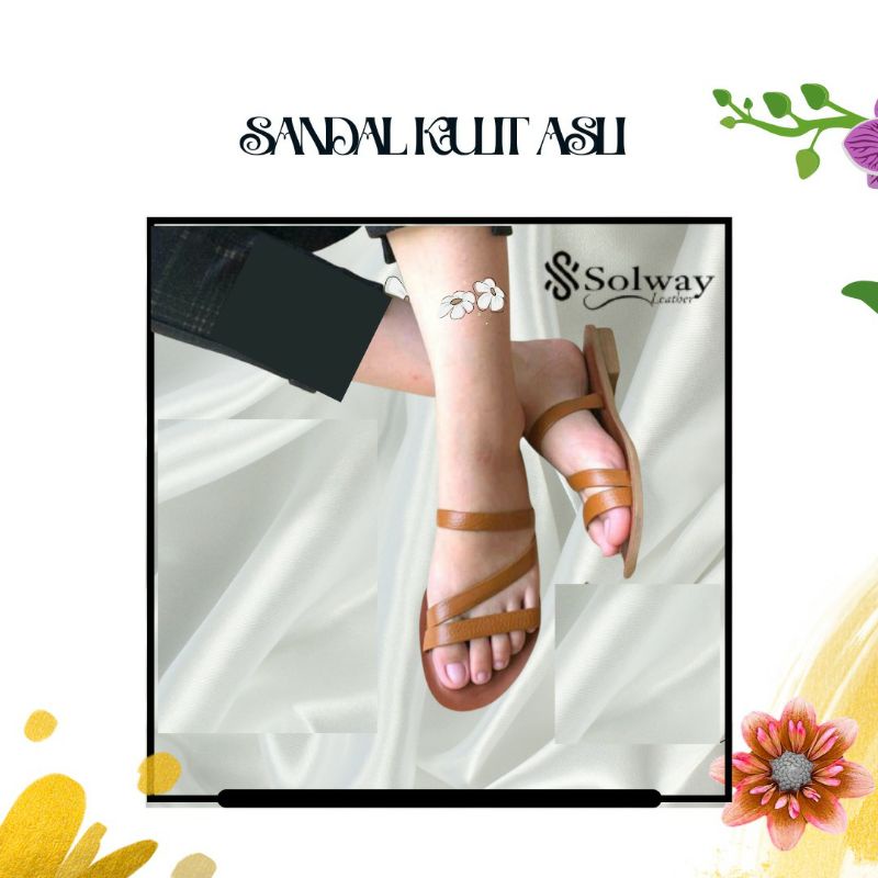 sandal kulit asli wanita tali simple style SW003 Solway