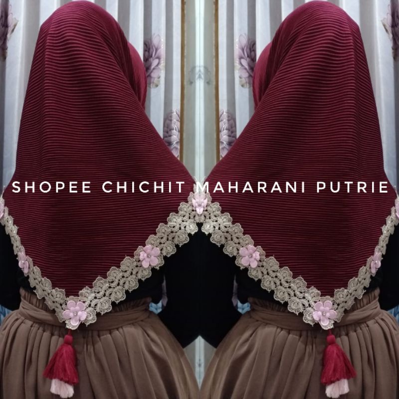 jilbab segi empat plisket jambul renda/segi empat plisket jambul/jilbab renda/jilbab segi empat plis