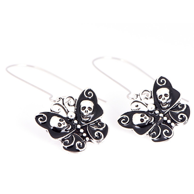 Anting Gantung Panjang Model Tengkorak / Kupu-Kupu Gaya Retro Punk Gothic Untuk Wanita