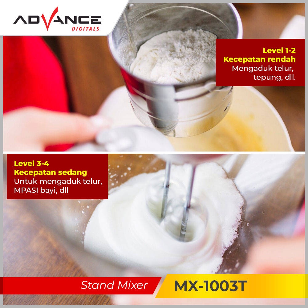 【Garansi 1 Tahun】Advance Stand Mixer 2L Pengocok Telur Mesin Roti 7 Kecepatan Pengaduk MX-1003T Dapat Dilepas