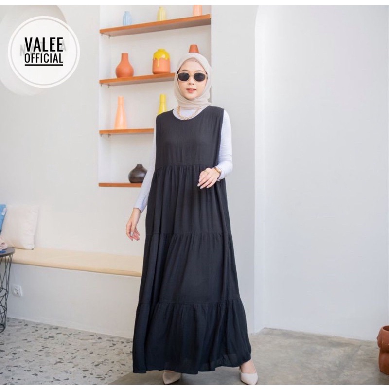 INNER DRESS/LONG DRESS TANPA LENGAN/BAHAN KATUN SHAKILA/MAXI DRESS FLARE WANITA/DRESS SERUT