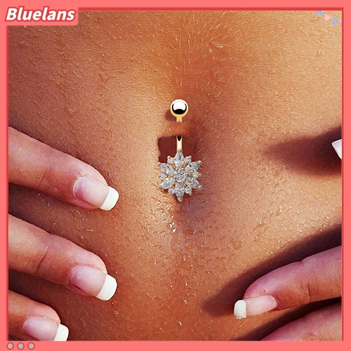 Bluelans Flower Cubic Zirconia Belly Button Ring Navel Bar Barbell Body Piercing Jewelry