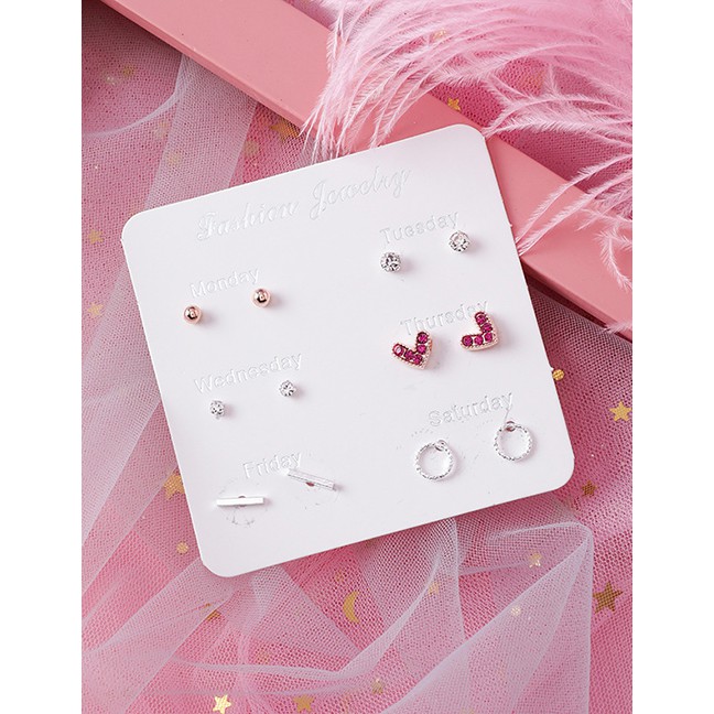 LRC Anting Set Fashion Platinum Heart Studded Geometric Stud Set D63744