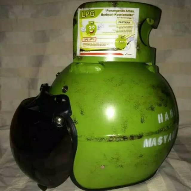 Helm Costum Helm Retro Bogo Dewasa Tabung Gas LPG 3KG SNI Hijau&Pink Helm Unik