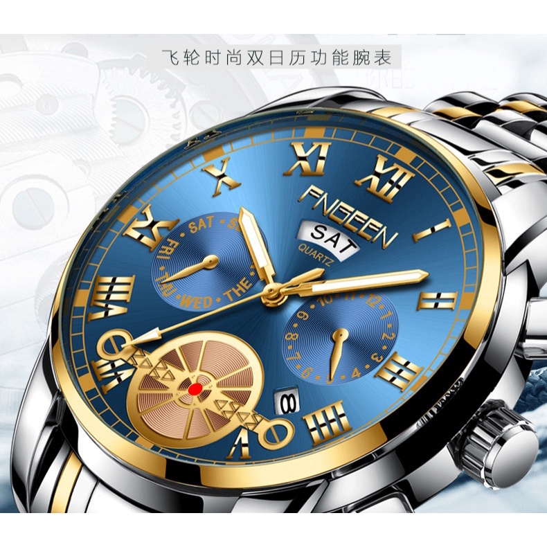 JAM IMPORT TANGAN PRIA MURAH ORIGINAL GATTON JAM002S3 IN THE DARK GLOW GOLD SILVER BIRU COWOK