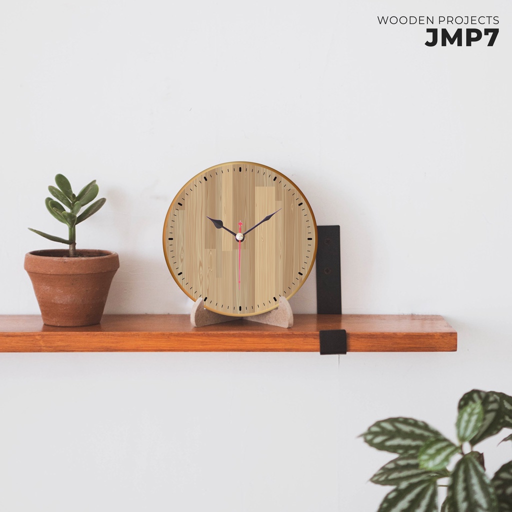 Wooden Projects Jam Meja Wood Dekorasi Kamar Rumah Pajangan Vintage Scandinavian Hiasan Unik Home Decor Aesthetic - JMP7-1