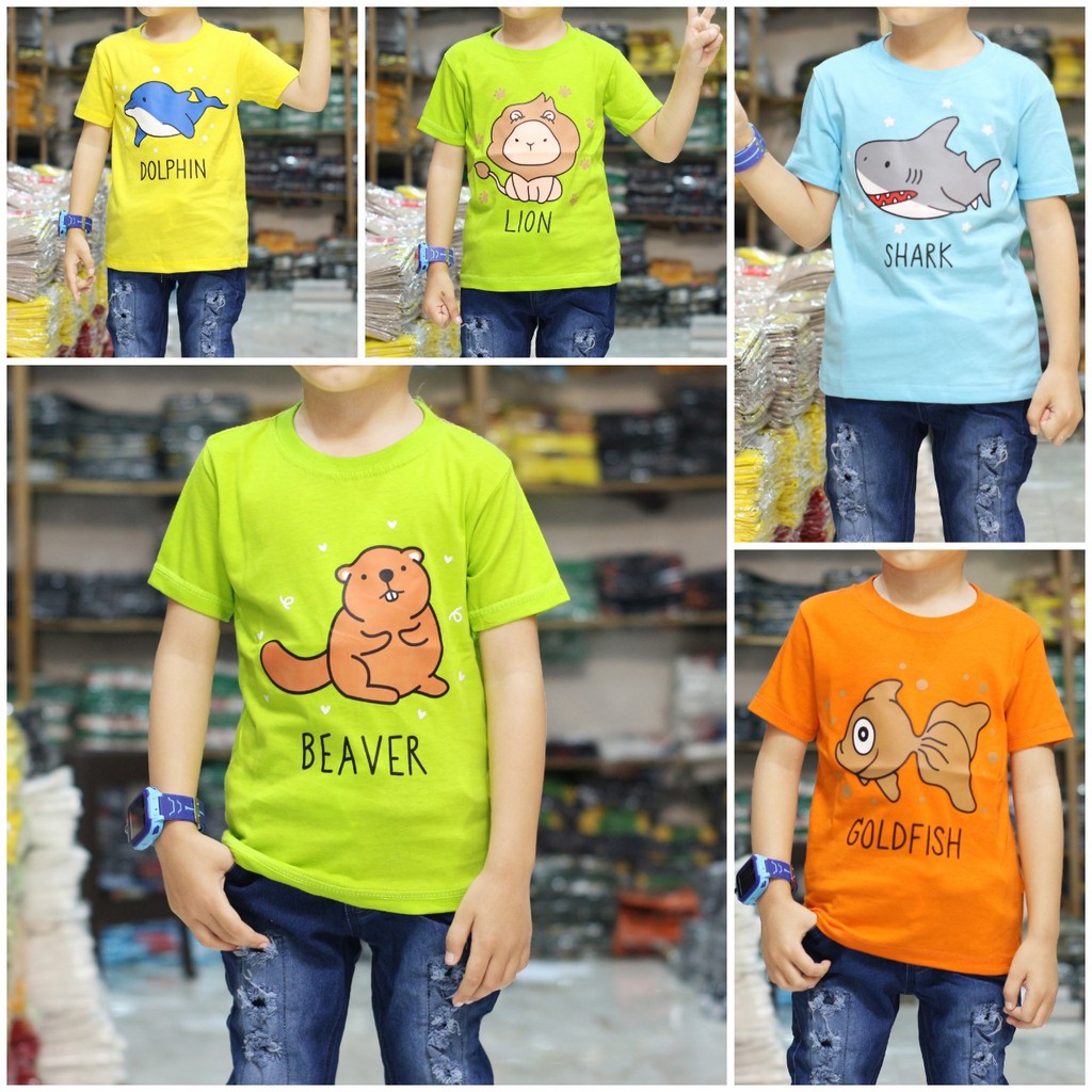 Baju Kaos Anak Cowok Pria Laki Laki Gambar Kartun Binatang Lucu