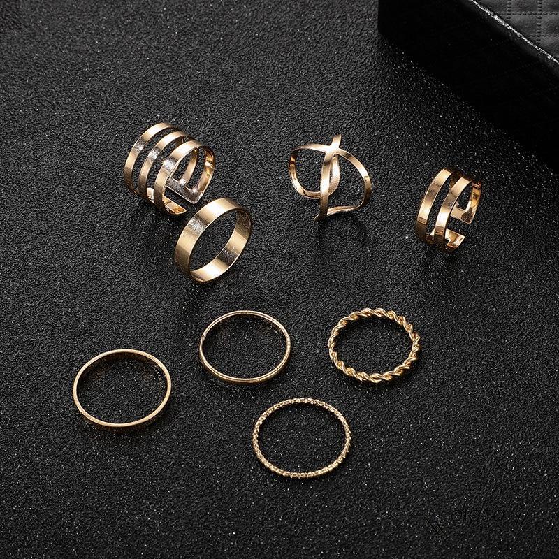 8 Pcs/Set cincin set korea cincin aesthetic wanita cincin emas Terbuka Gaya retro Untuk aksesoris fashion Murah Ready Stock