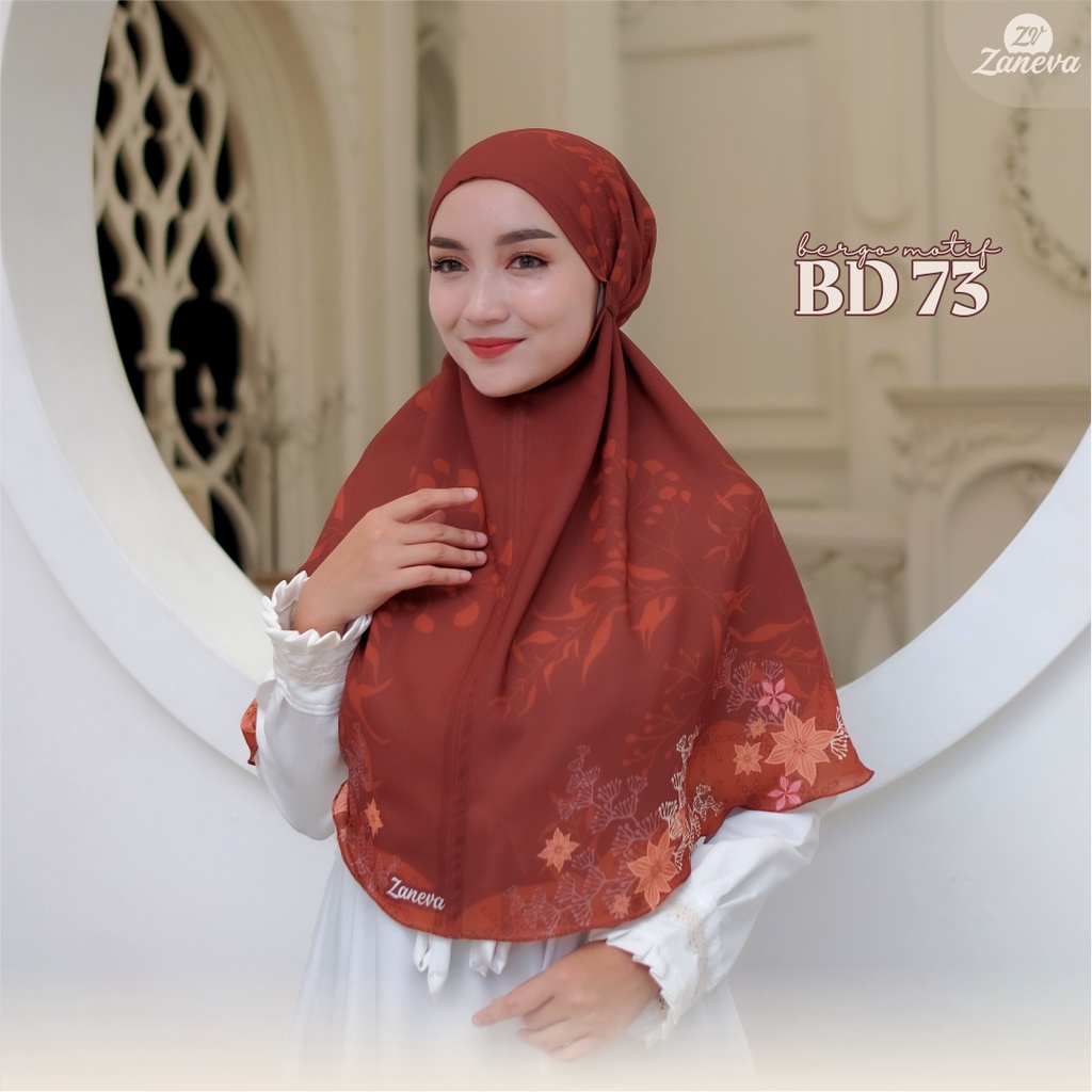 Zaneva - Hijab Bergo Motif Printing Jahit Tepi Instan 73 Jilbab Wanita kekinian Kerudung Perempuan