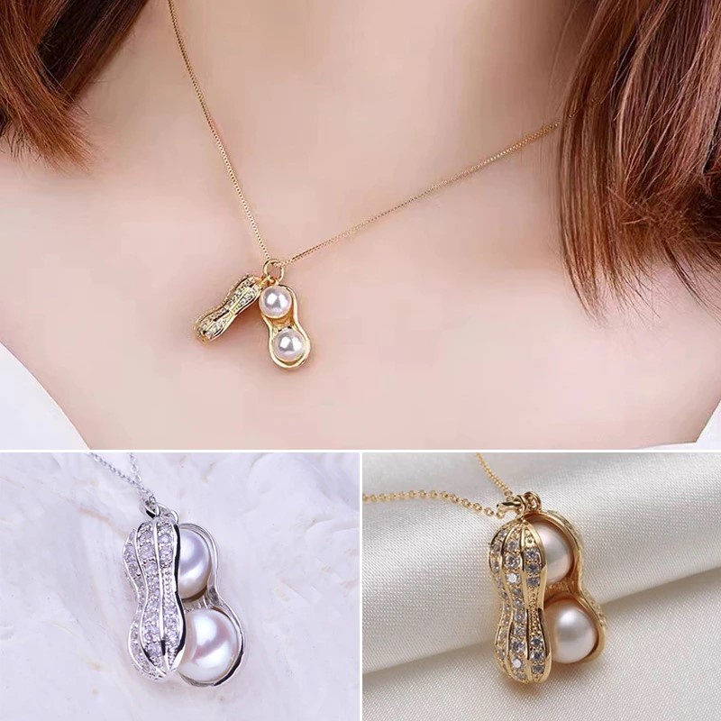 Kalung Mutiara Bentuk Kacang Liontin Gold Silver Korea Wanita