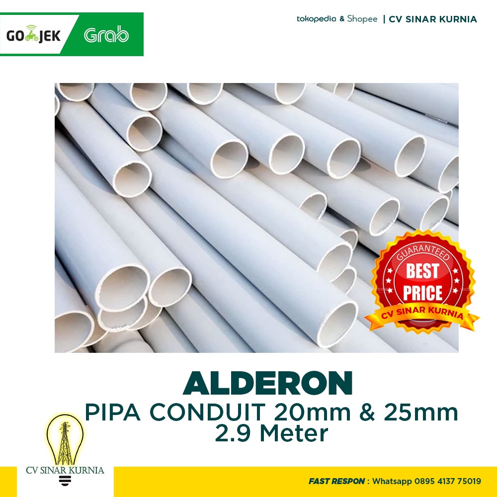 PIPA CONDUIT / PIPA LISTRIK 20MM 25MM ALDERON/ Paralon Listrik Panjang 2.9M