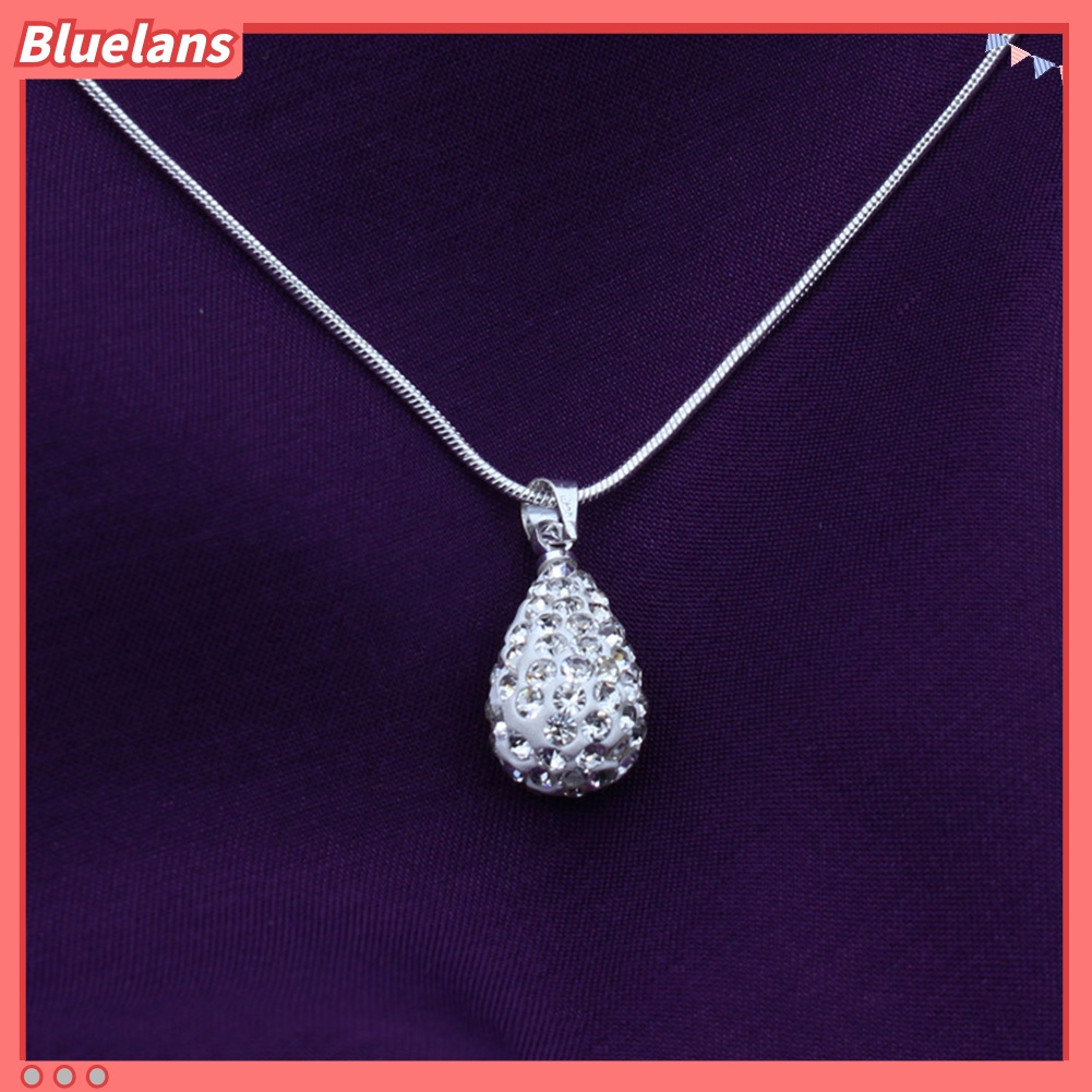 Bluelans Women Shiny Silver Plated Rhinestone Water Tear Drop Necklace Pendant Chain