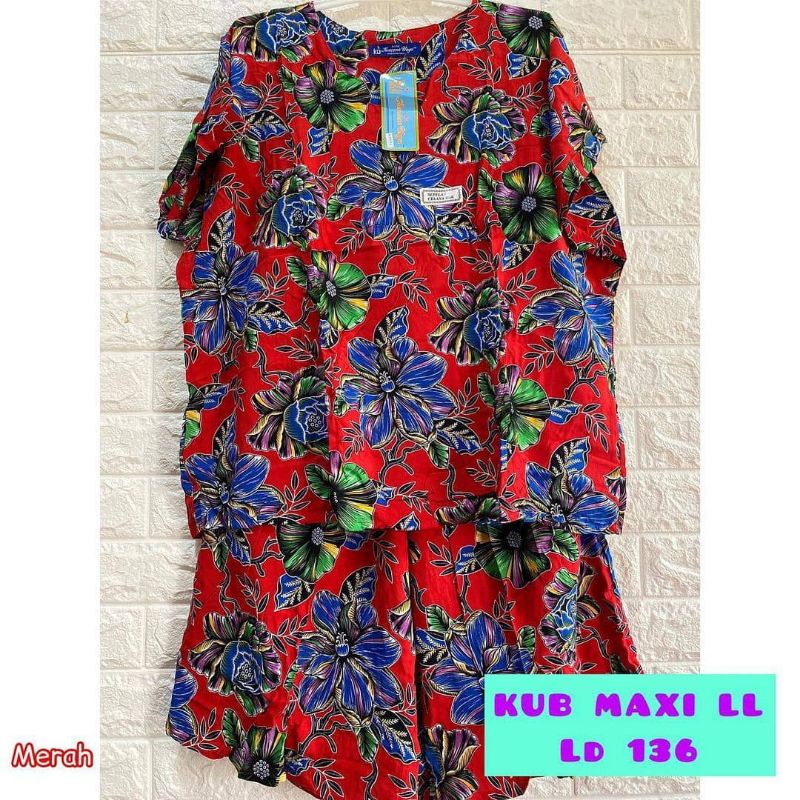 SETELAN CELANA JUMBO WANITA SETELAN MAXI LL LD 140 CM STELAN BATIK KENCANA UNGU LEBEL BIRU