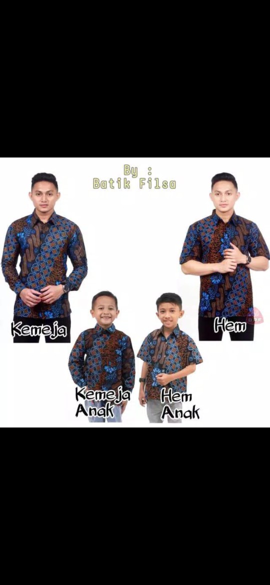 Batik Ayah Couple Anak Cowok Seno Biru Terbaru Original