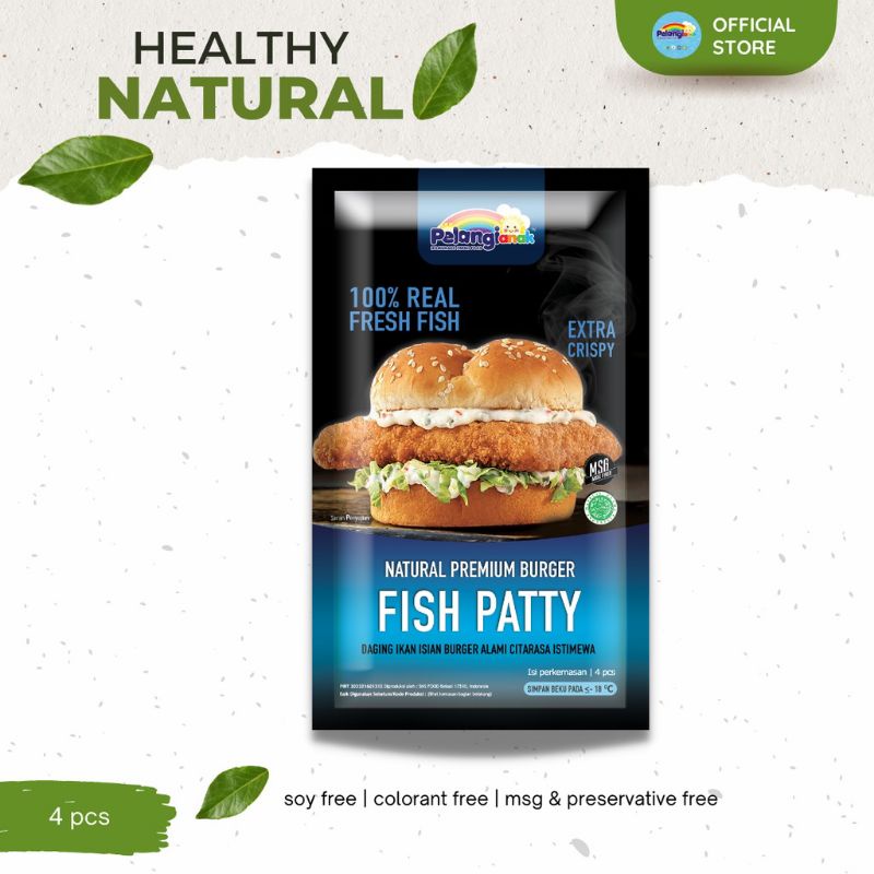 

Pelangi Anak Burger Fish Patty Crispy Premium Natural Alami Tanpa MSG Tanpa Pengawet Halal 100% Daging Burger Ikan Enak Tanpa Roti