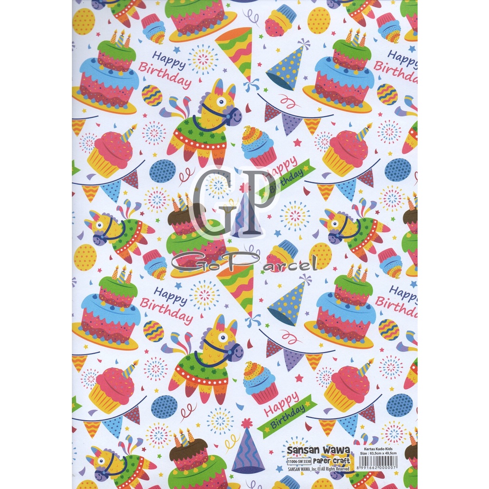 ( 5 Lembar ) UNICORN BIRTHDAY SANWA - KERTAS KADO - GIFT WRAP PAPER SANSAN WAWA FLAMINGGO BIRTHDAY GIRL / ULANG TAHUN KADO KUDA PONY CUTE ANIMAL BDAY