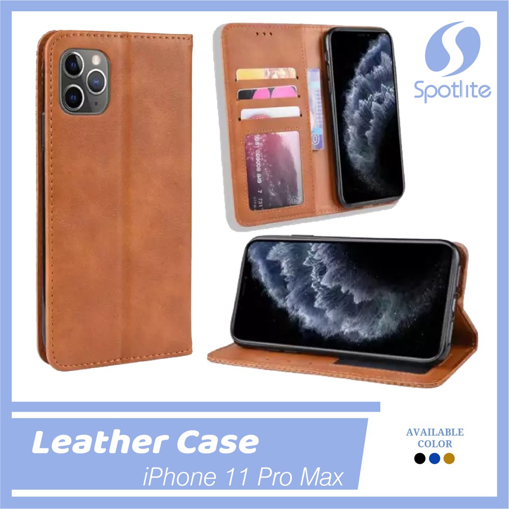 FLIP COVER IPHONE 11 PRO MAX LEATHER CASE CASING DOMPET HP KULIT DENGAN