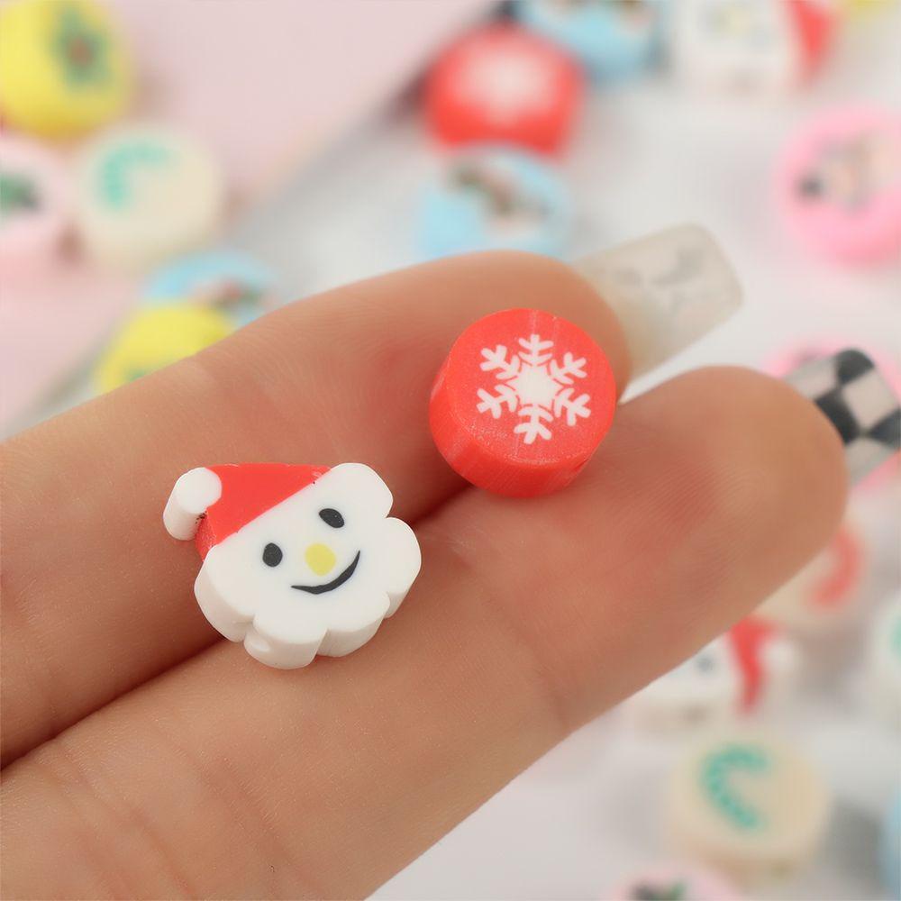 Solighter 50 Pcs 10 mm Blossom Polymer Clay Spacer Dekorasi Kalung Liontin Aksesoris Natal Snowman