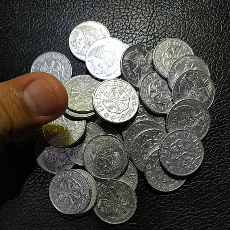 uang koin kuno 10 sen garuda aluminium tahun 1954