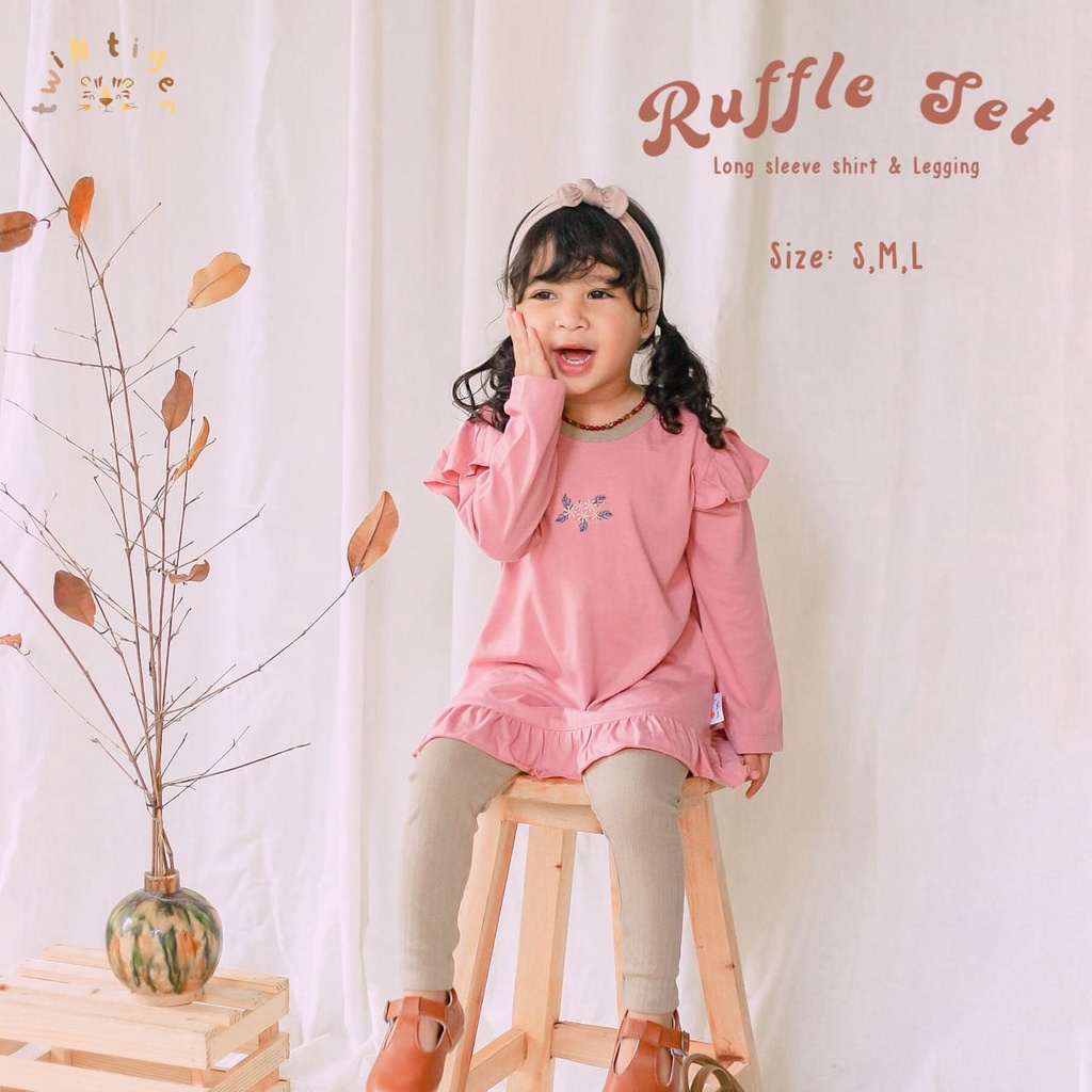 TWIN TIGER RUFFLE SET FLARE SET SETELAN BAJU ANAK SETELAN ANAK RUFFLE FASHION ANAK PEREMPUAN S M L