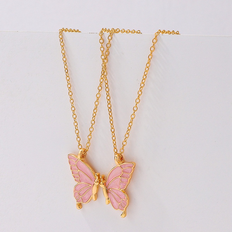 2pcs / Set Kalung Rantai Panjang Liontin Kupu-Kupu Motif Best Friend Forever Untuk Wanita / Hadiah Ulang Tahun