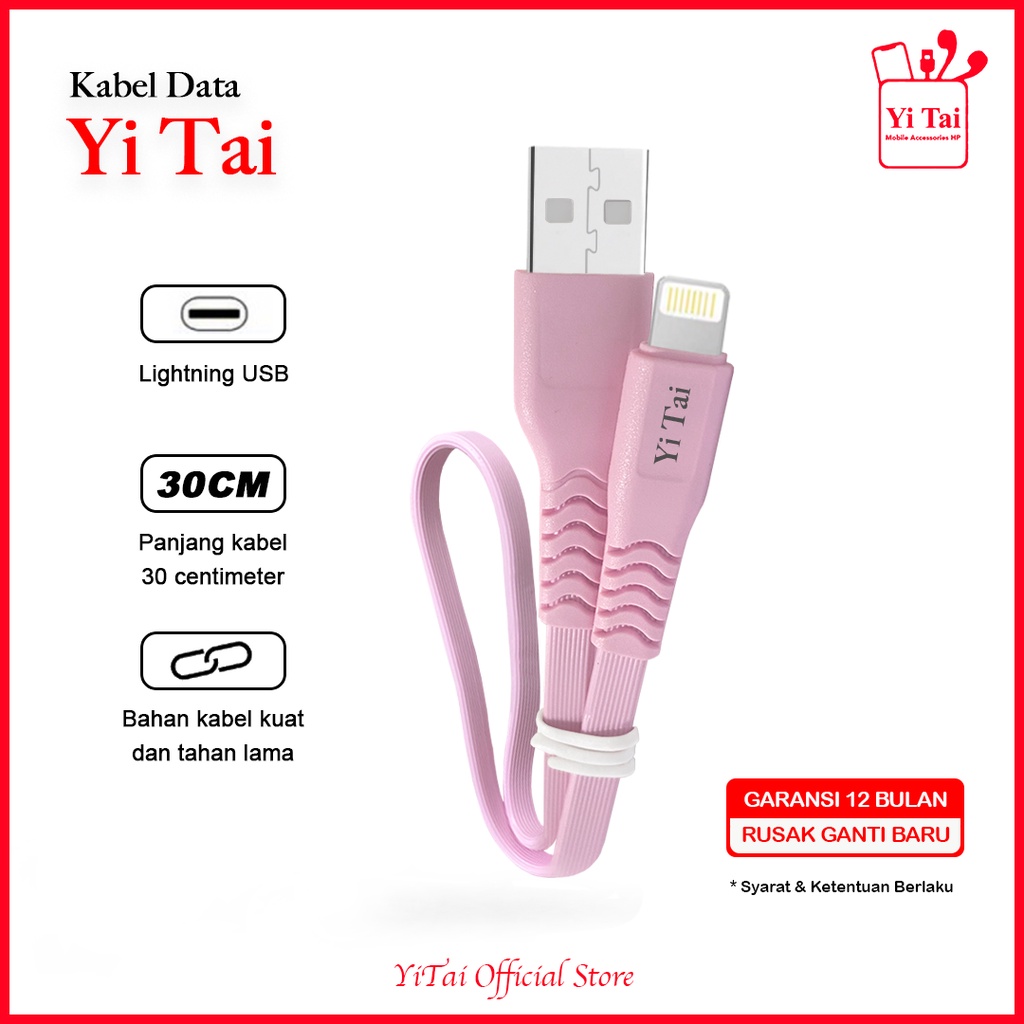 KABEL DATA LIGHTNING 30CM PENDEK YI TAI FAST CHARGING QUALCOM 3A YT-30 - BC