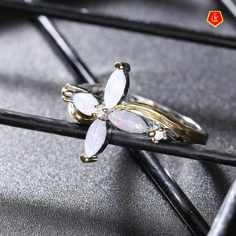 [Ready Stock]18K Gold Color Separation Inlaid Gem Cross Ring Personality Fashion