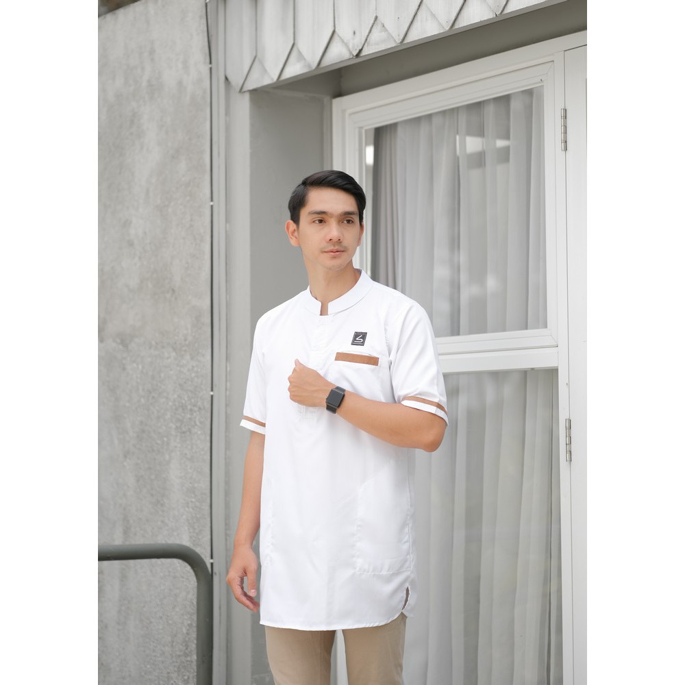 Baju Koko Muslim Pria / Baju Koko Kurta Kasual Muslim Gratis Ongkir + COD - Soleh Abu Bakar White