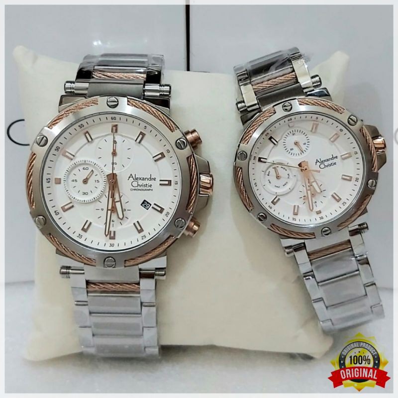 Jam Tangan Alexandre Christie Couple AC 6561 Jam Couple Alexandre Christie Original Silver Rosegold