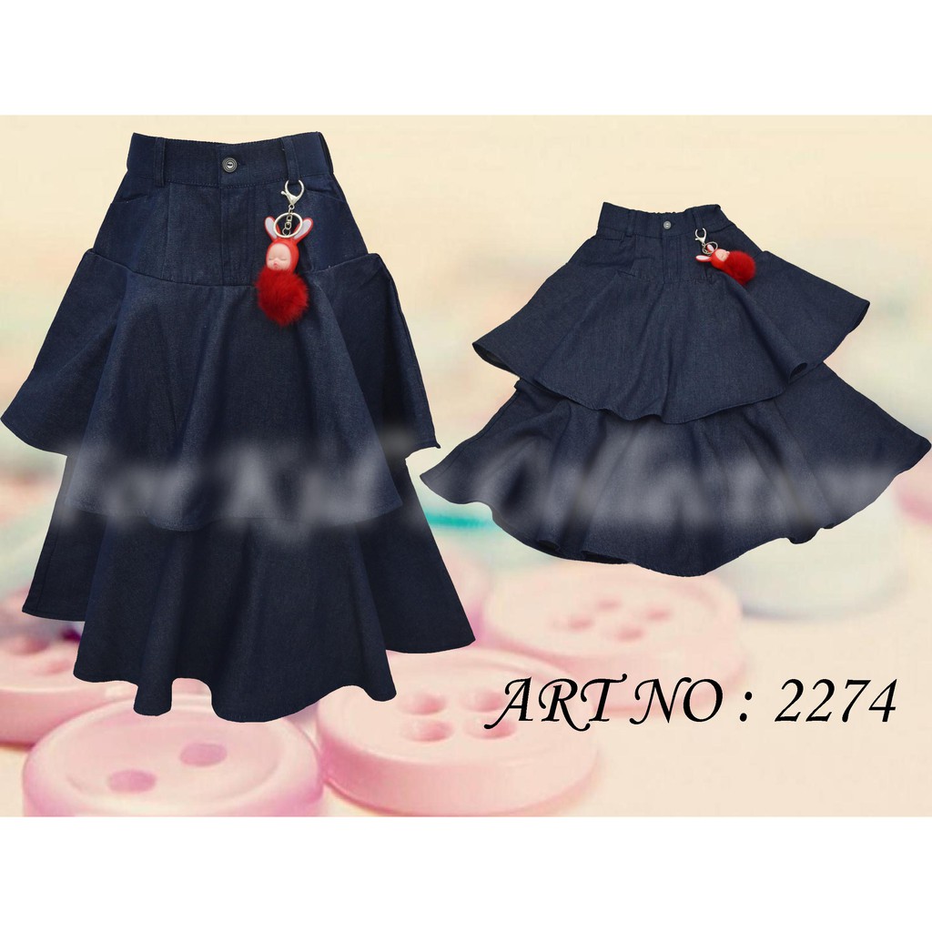 Rok Panjang Denim 7/8 Anak Perempuan Model Susun
