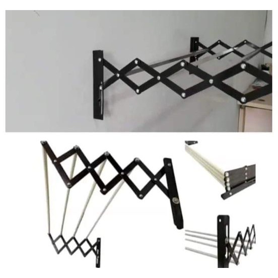 Jemuran handuk dinding alumunium / jemuran baju lipat serba guna - hitam