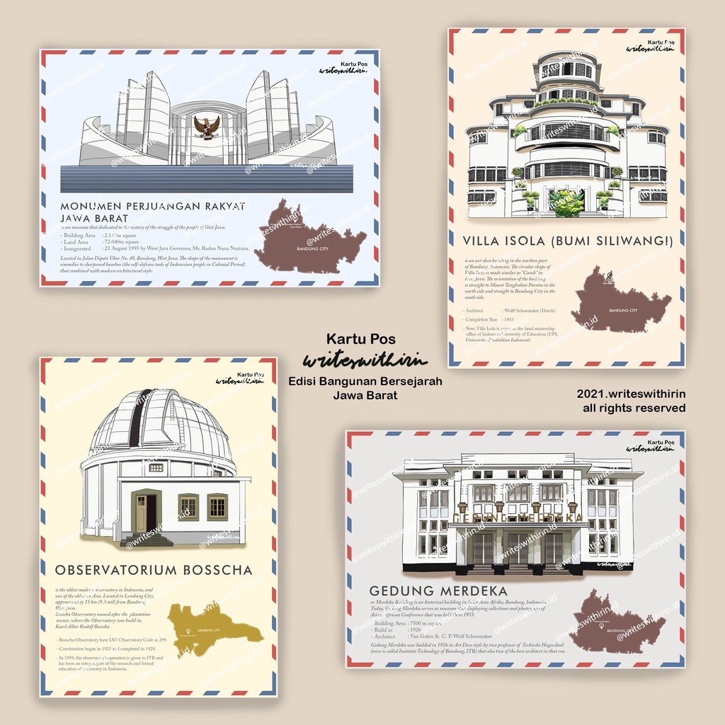 

(writeswithirin) Kartu Pos/ Post Card/ Postcard Bangunan Bersejarah Jawa Barat