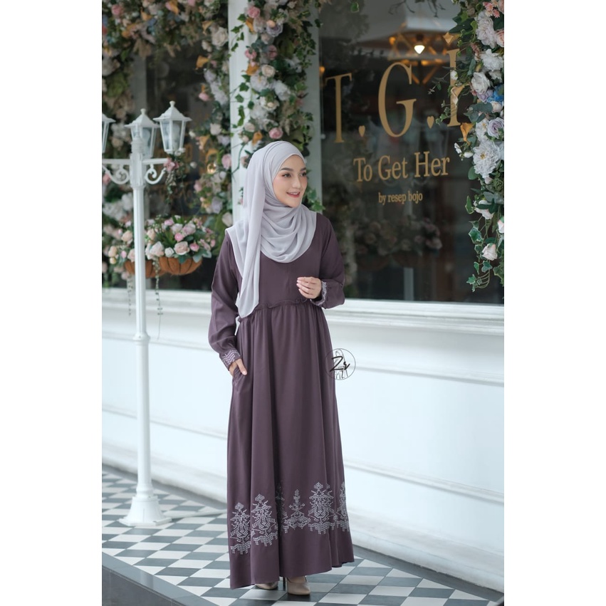 Gamis AULIA dan KAYLA BY ZIRA bordir asli LD 110 muslim maxi dress lebaran baju muslimah ootd fashion etnik motif  busui hamil kuliah pengajian