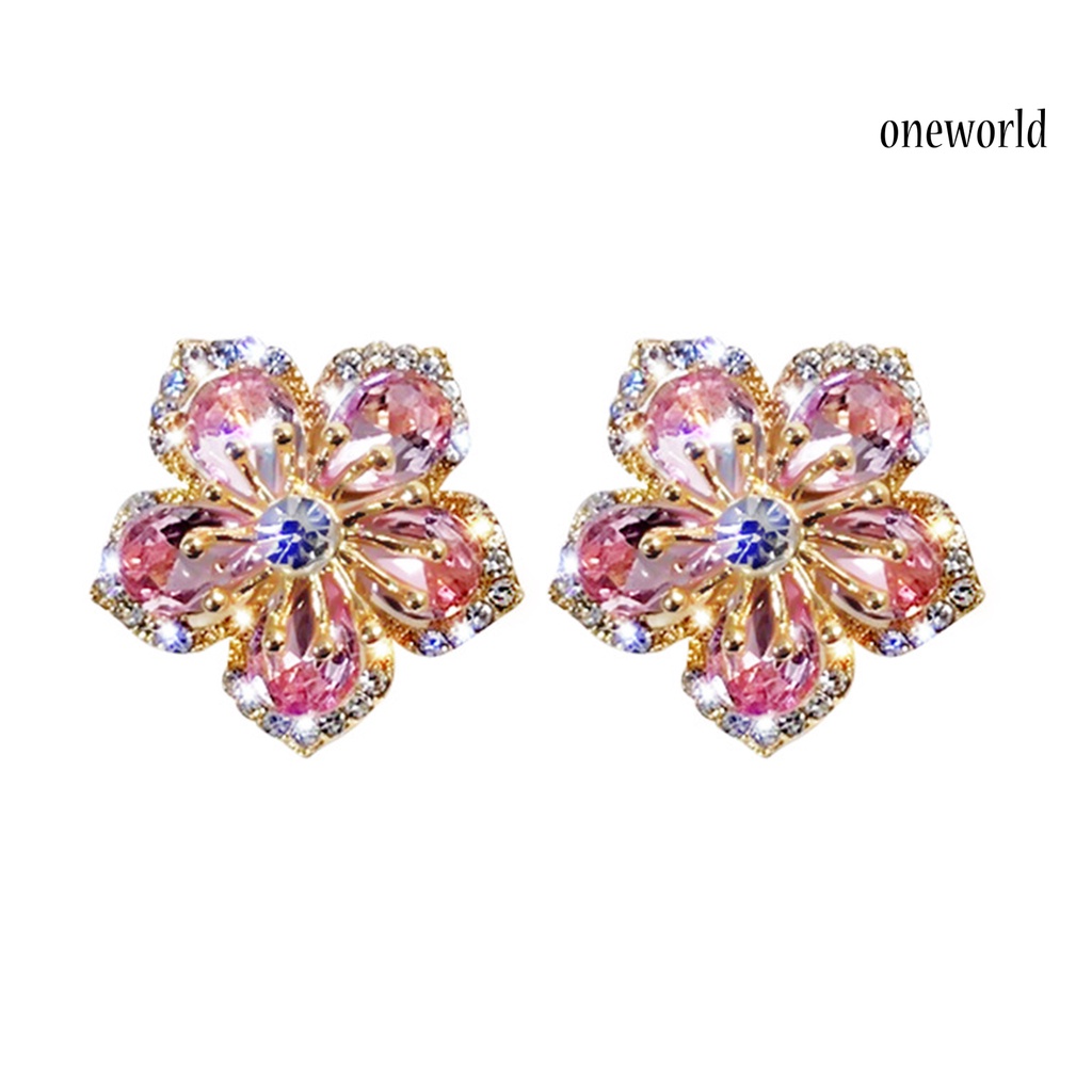 OW# Women Fashion Rhinestone Flowers Design Ear Stud Earrings Jewelry Gift Accessory