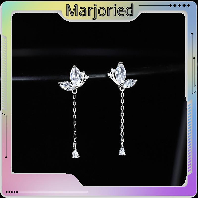 Anting Kupu-kupu Rumbai Drop Earrings Retro French Temperamen Indah Flash Diamond Earrings-MJD