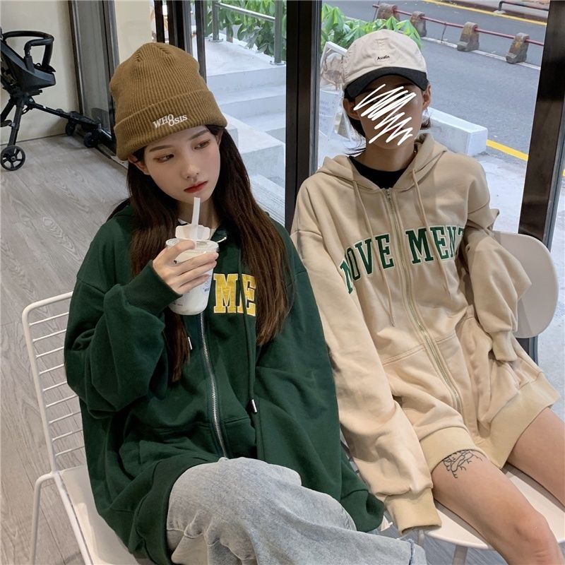 (S - XXXXXL 6XL) Zip Hoodie MOVEMENT Jacket Boy Gilrs Oversize Krem Khaki Jaket Zipper MOVE MENT BIGSIZE Hoodi Jumper Beige Resleting Jumbo Unisex Sweatshirts Fleece Harajuku Street Wear Korean Style Urban Fashion Hijau Botol Dark Green Khaki Mocca Coksu