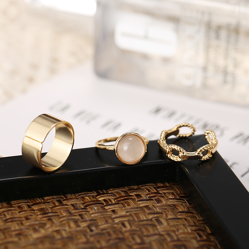 3pcs/set Korean Fashion Simple Chain Gold Rings Retro Temperament Ring Jewelry Accessories