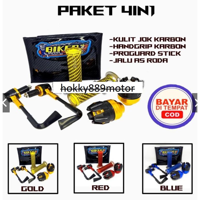 [PAKET MURAH 4 ITEM] KULIT JOK KARBON HITAM+PROGUARD L+JALU AS RODA DEPAN+GRIP BAD CARBON UNIVERSAL