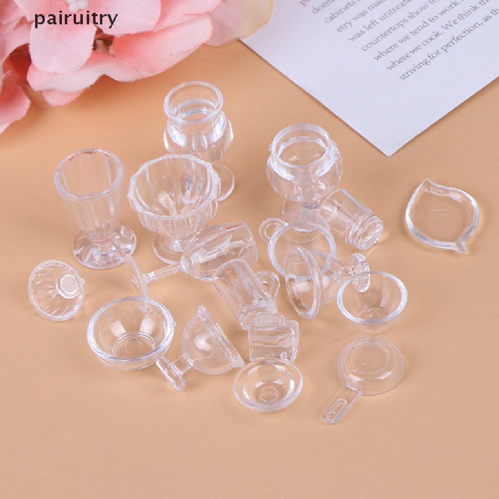 Prt 17Pcs / Set Mainan Miniatur Peralatan Makan Transparan Untuk Aksesoris Rumah Boneka 1: 12