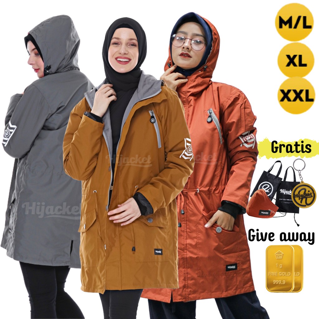 Jaket Wanita Waterproof HIJACKET MONTIX ORIGINAL L XL XXL Muslimah Parka Panjang Anti Air