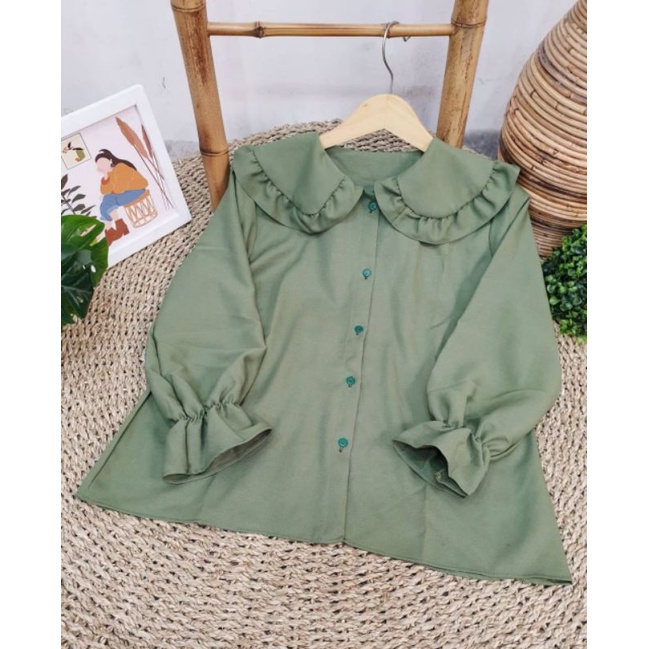BLOUSE MIZU TARTAN / BLOUSE TARTAN KOREAN STYLE / BLOUSE KOTAK KOTAK KERAH REMPEL-ANDREA ARMY
