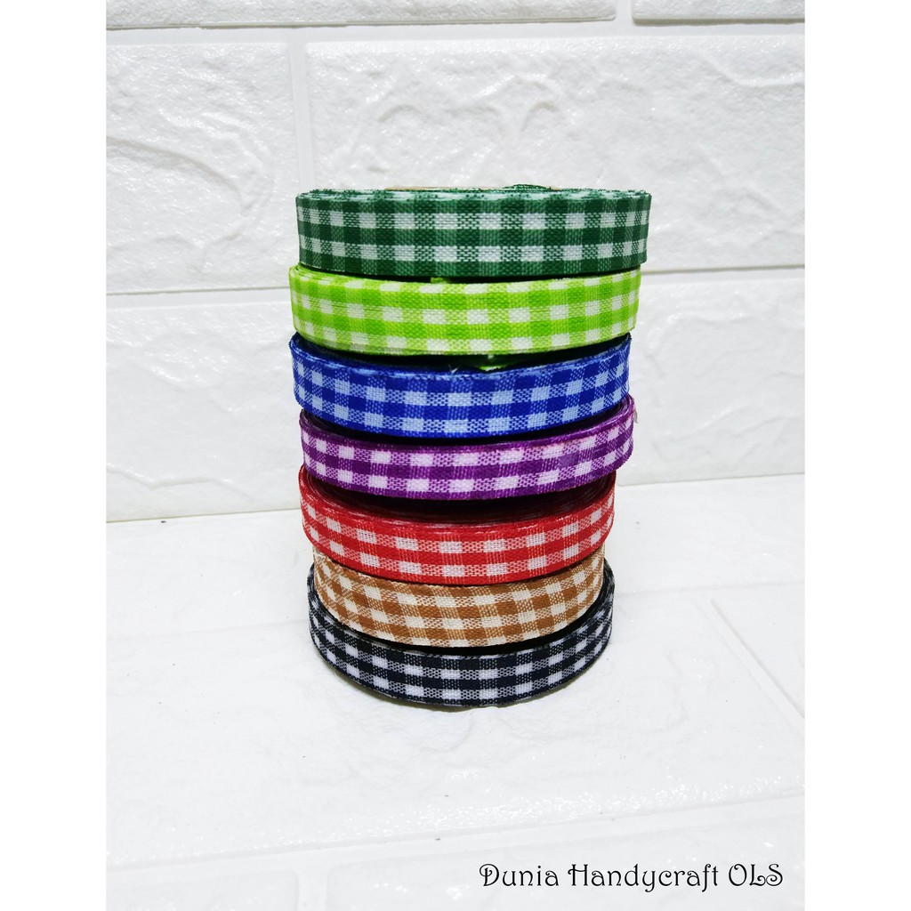Pita Kotak-Kotak 1/2 inch Pita Warna Hiasan Kado Souvenir Murah
