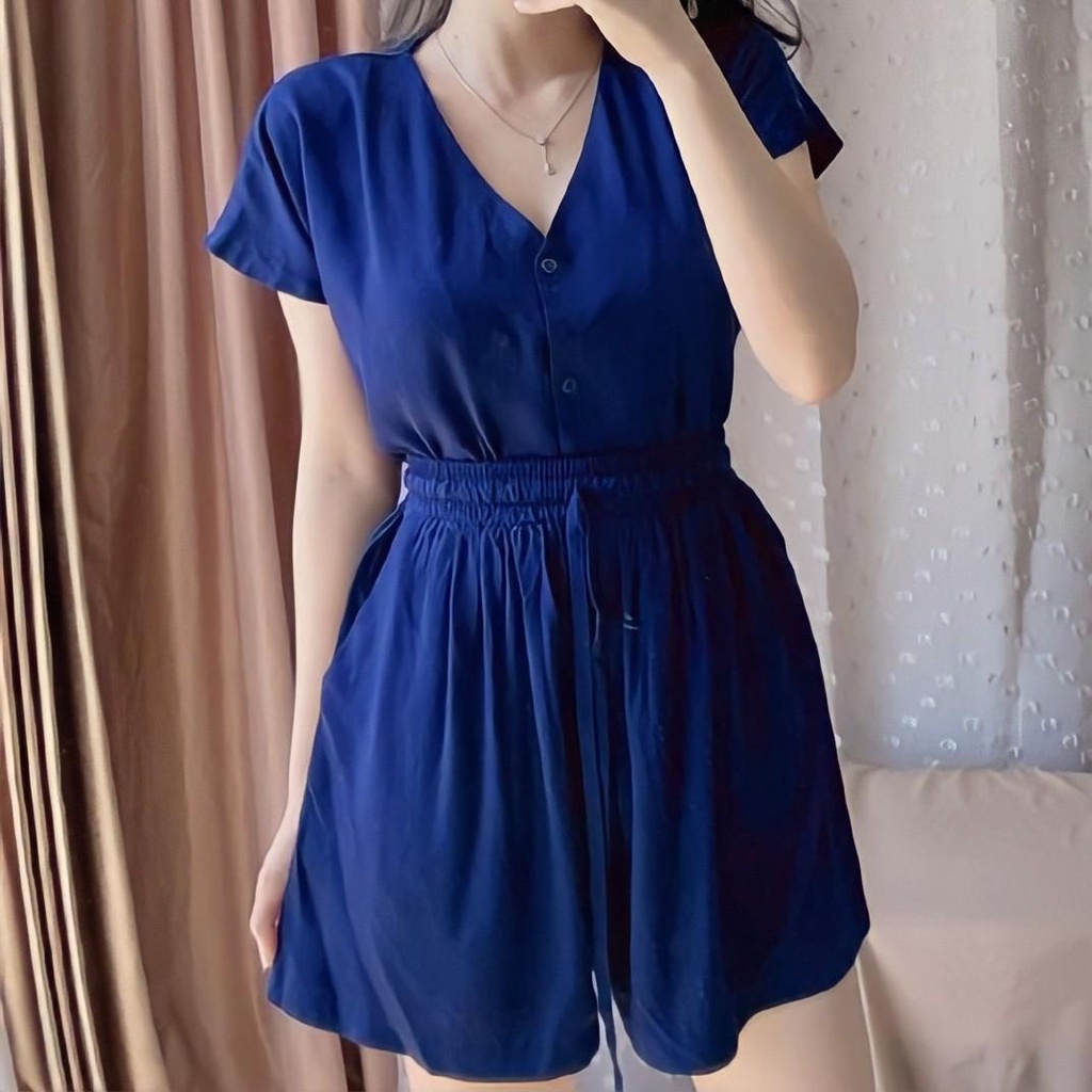 PIYAMA RAYON PENDEK | BAJU TIDUR WANITA | PIYAMA BUSUI FULL KANCING HIDUP | BABYDOLL