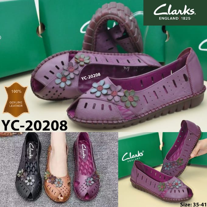 Clarks YC20208 myosotis flowers leather flat